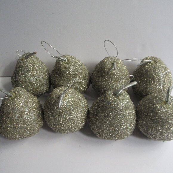 Silver Beaded Pear Christmas Fruit Holiday Tree Ornaments Decor Set of  14 - Picture 9 of 14